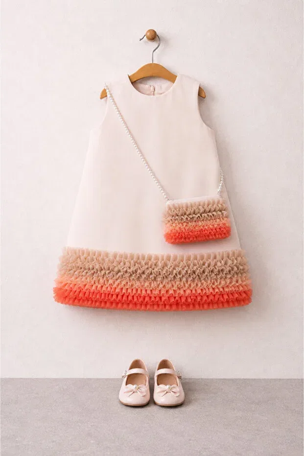 Детское платье для девочек с оборками Tifina Kids, Beige
