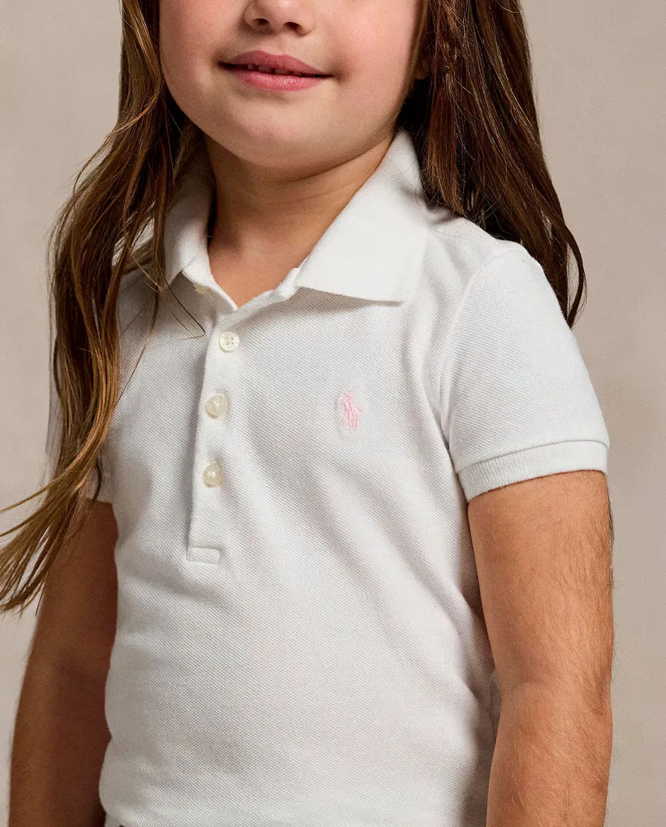 Детское поло для девочек с длинным рукавом Polo Ralph Lauren, Blanco — фото 2