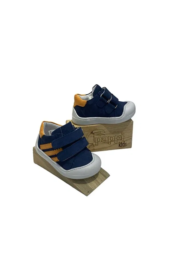 Детская ортопедическая обувь с липучкой Pappikids, Navy Blue-Orange