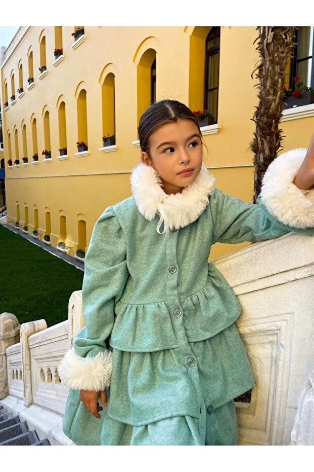 Детское пальто для девочек с принтом Hilal Akıncı Kids, Blue — фото 2