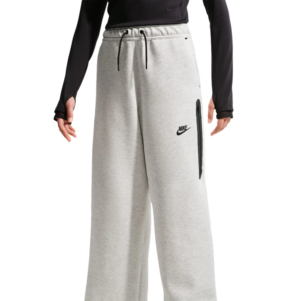 Детские брюки для девочек с широкой штаниной Nike Tech Fleece Wide Leg Pants, Heather Gray/Black