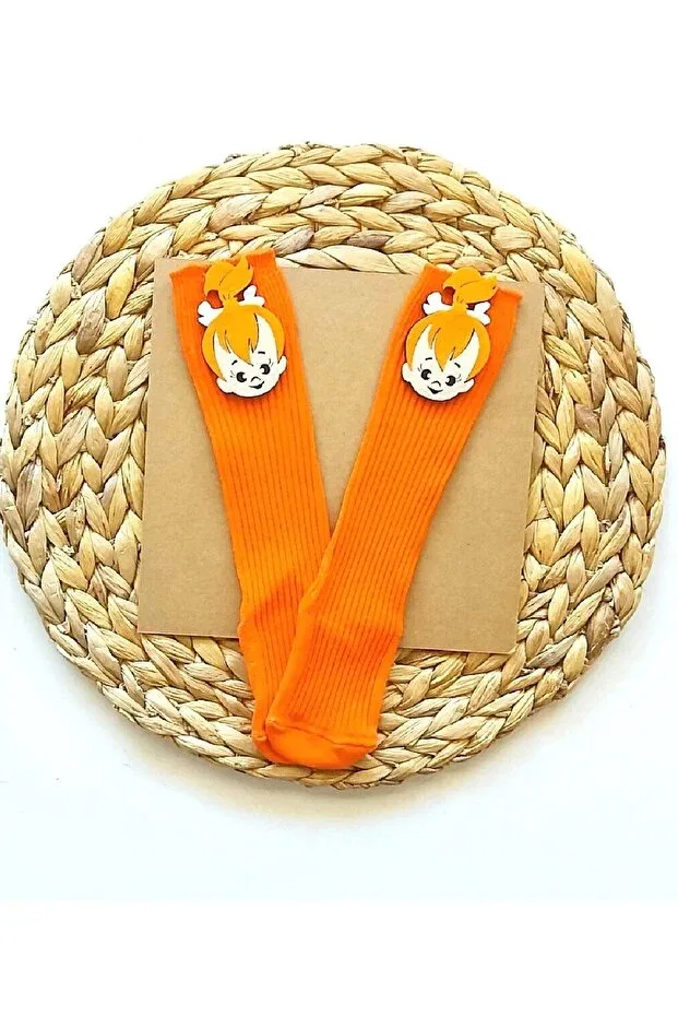 Детские носки до колена с принтом Baby girl orange pebble felt decorated knee socks Asa Bebek Çocuk, Orange Tone