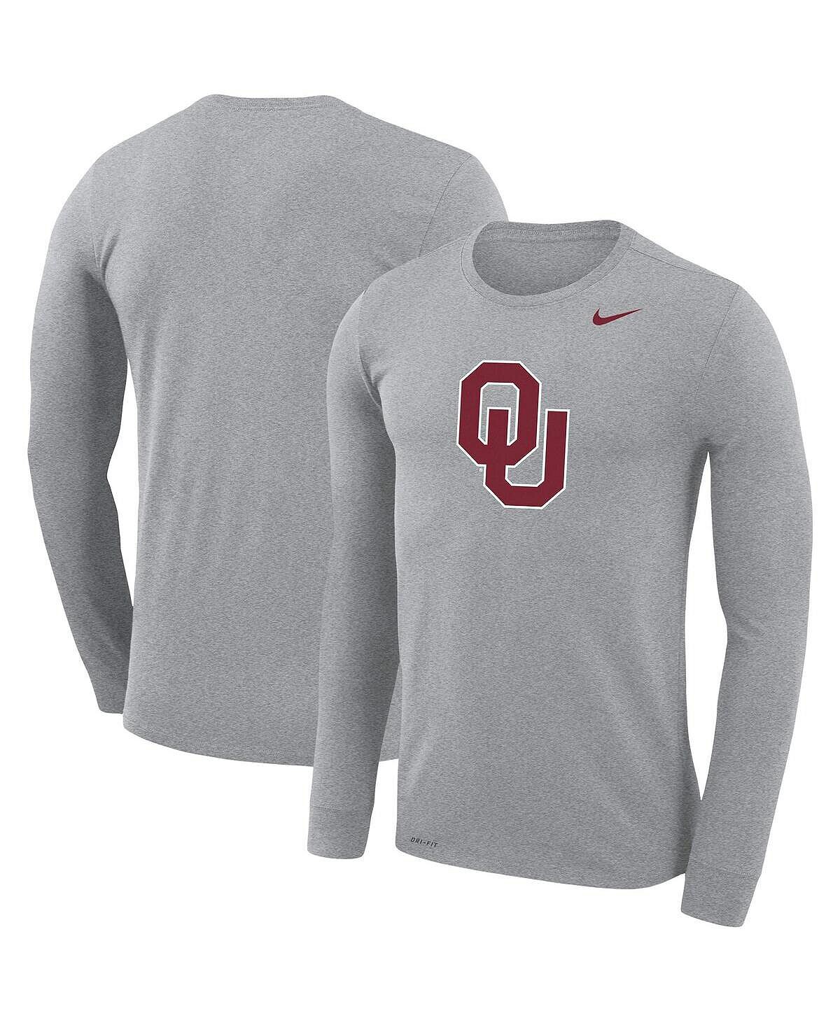 

Мужская футболка с длинным рукавом из меланжевого серого цвета oklahoma sooners school logo legend performance Nike, мульти