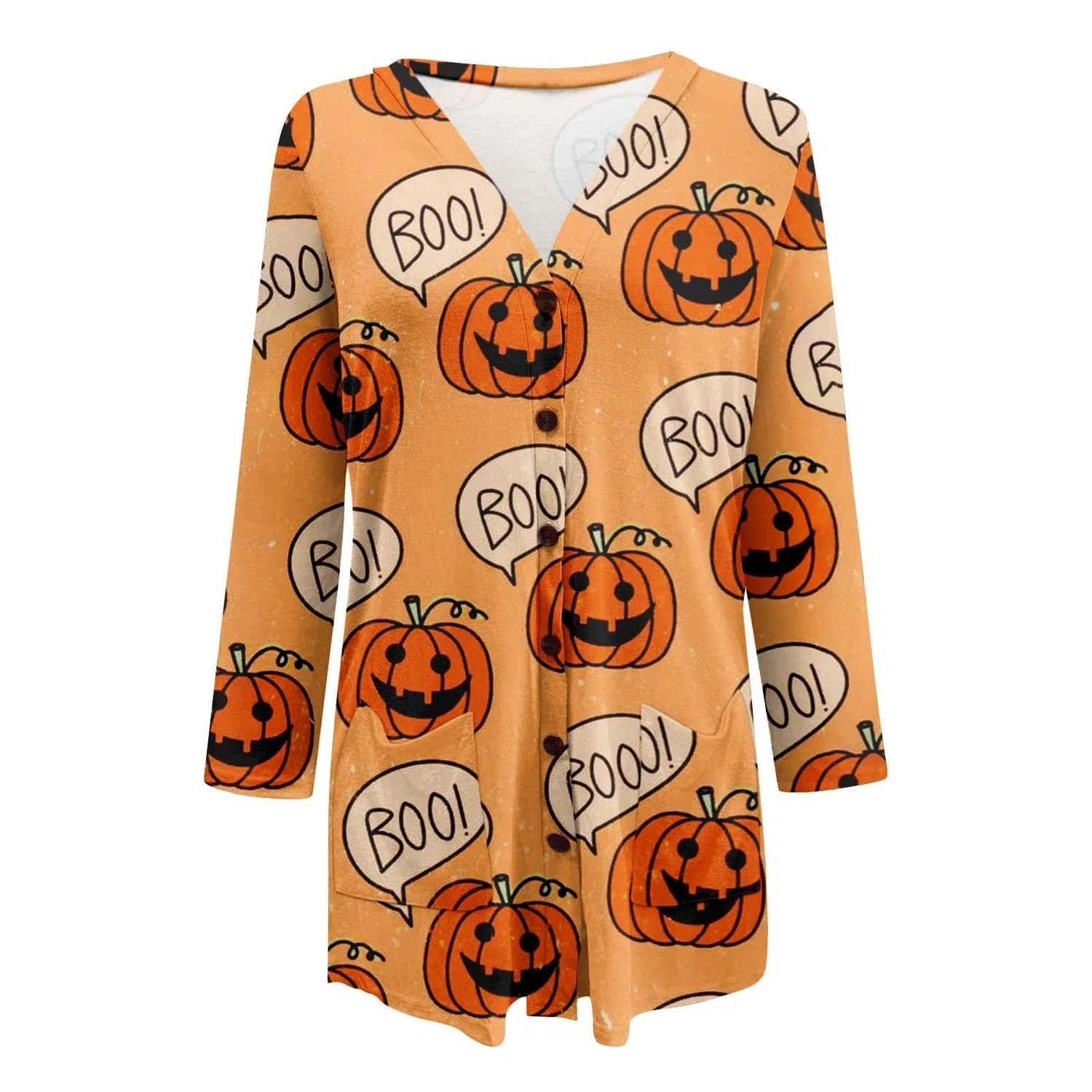 Женский кардиган с принтом Costume di Halloween, motivo zucca con pipistrello, 2-giallo — фото 3
