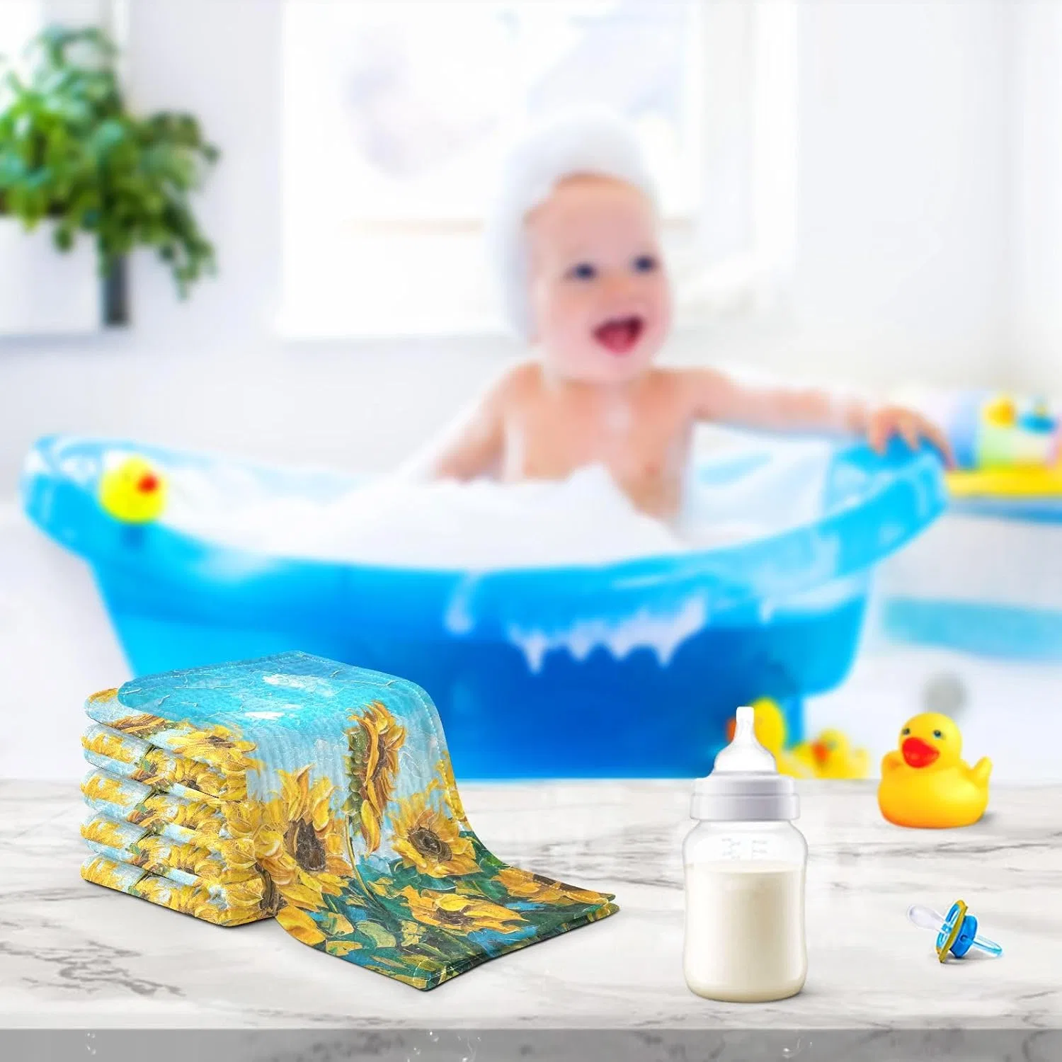 Мусселиновые мочалки для лица, JUMBEAR, 5 штук, 30x30 см, Подсолнухи — фото 4