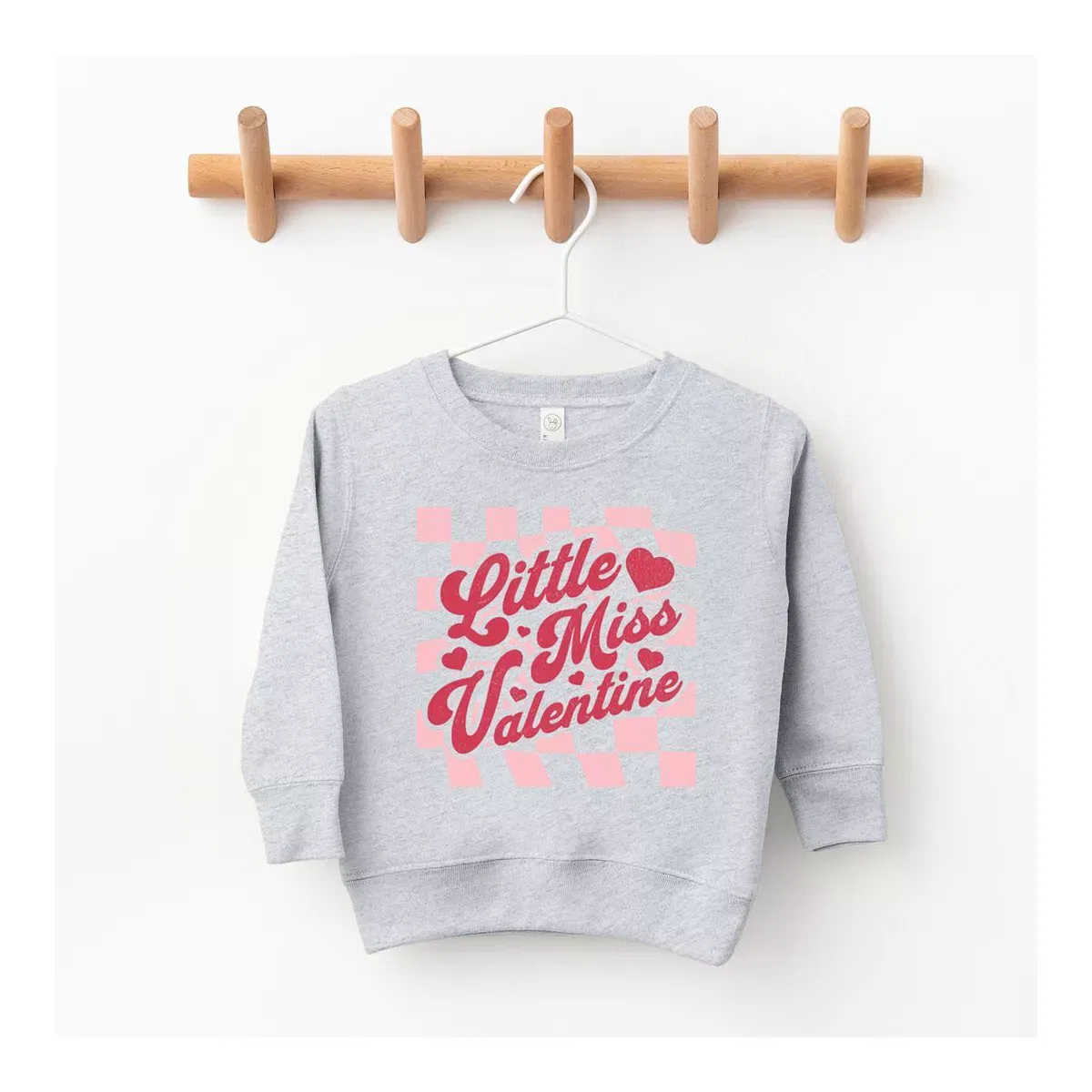 Детский свитшот для девочек с принтом Checkered Little Miss Valentine The Juniper Shop, Heather Grey