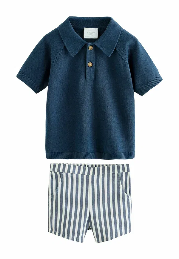 Комплект из поло и шорт, полосатый, Set, Next, Navy Blue, темно-синий — фото 4