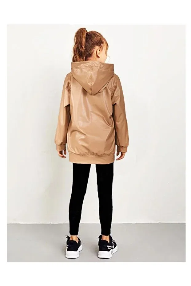 Детское худи для девочек с капюшоном Rose Gold Leather Camel Color Children's Sweatshirt044852 By Piera, Camel — фото 2