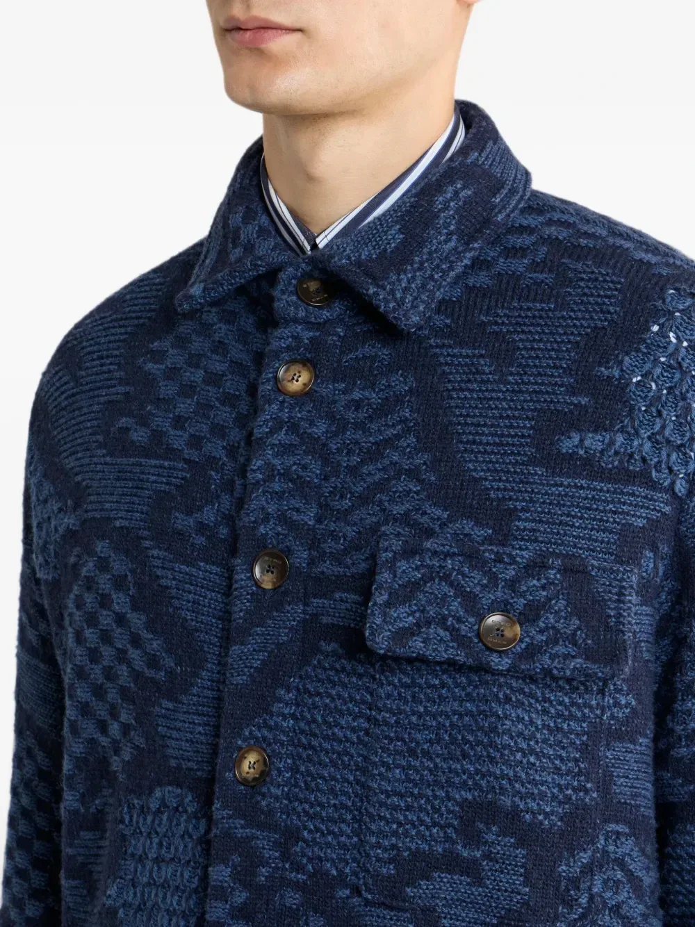 Куртка-рубашка из смесовой шерсти с узором Etro, синий — фото 4