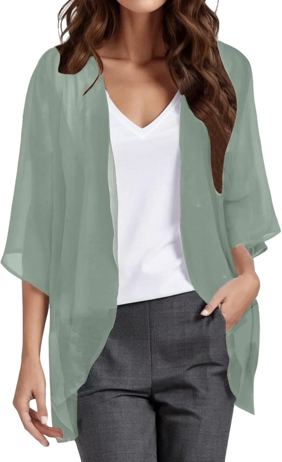 Женская пляжная накидка кимоно с короткими рукавами-буф, Mint Green