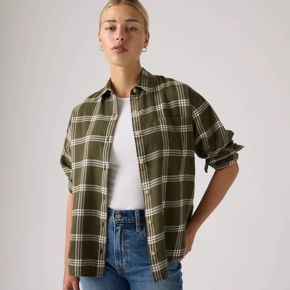 Фланелевая рубашка на пуговицах Nash Levi's, Vilja Windowpane Olive Night - Green