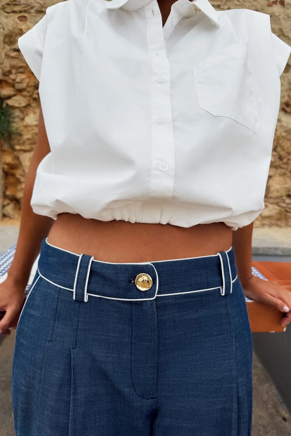Длинные бермудские шорты с контрастной окантовкой. ZARA, Blue — фото 2