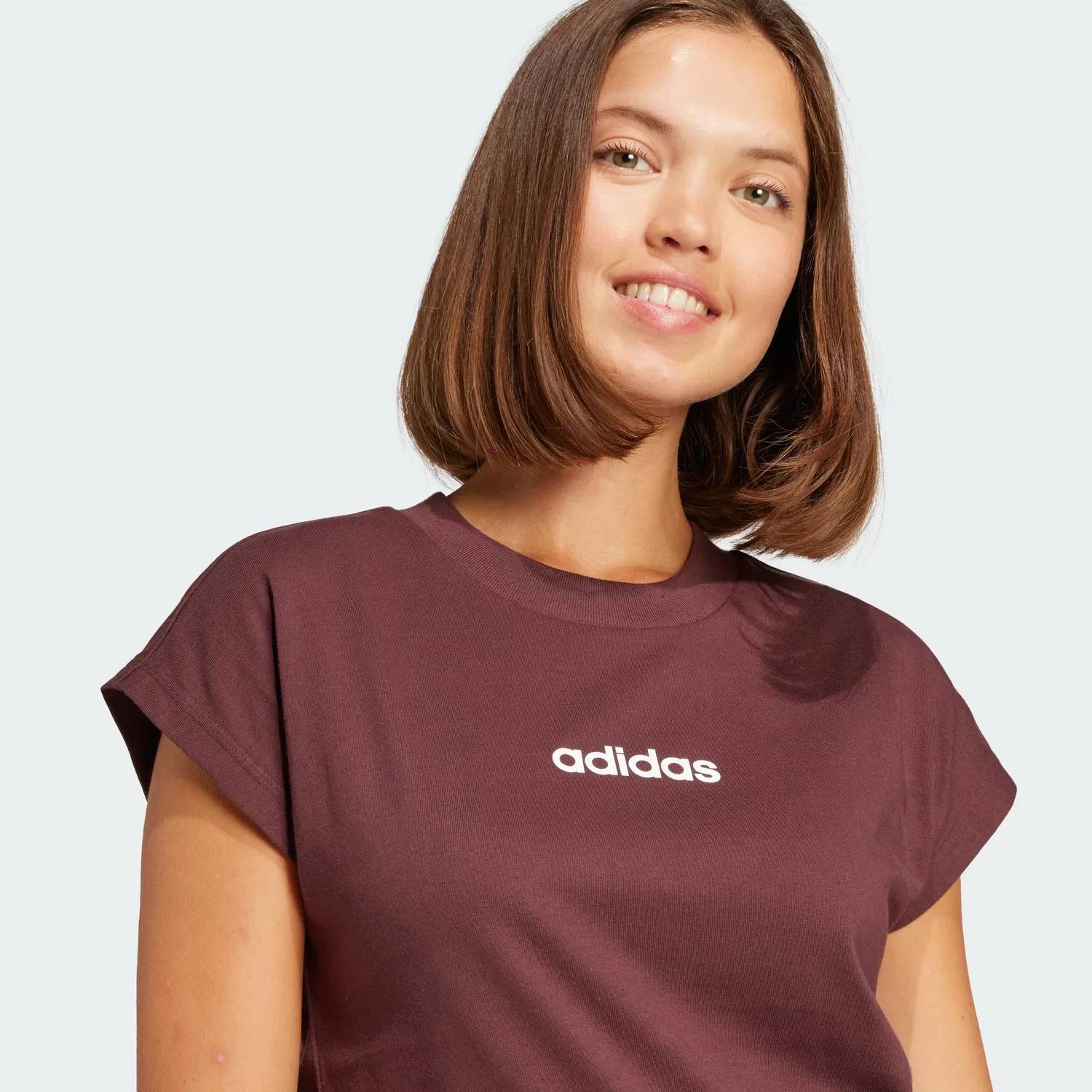 Женская хлопковая футболка Essentials Linear Cotton adidas, Aurora Ruby / White — фото 2