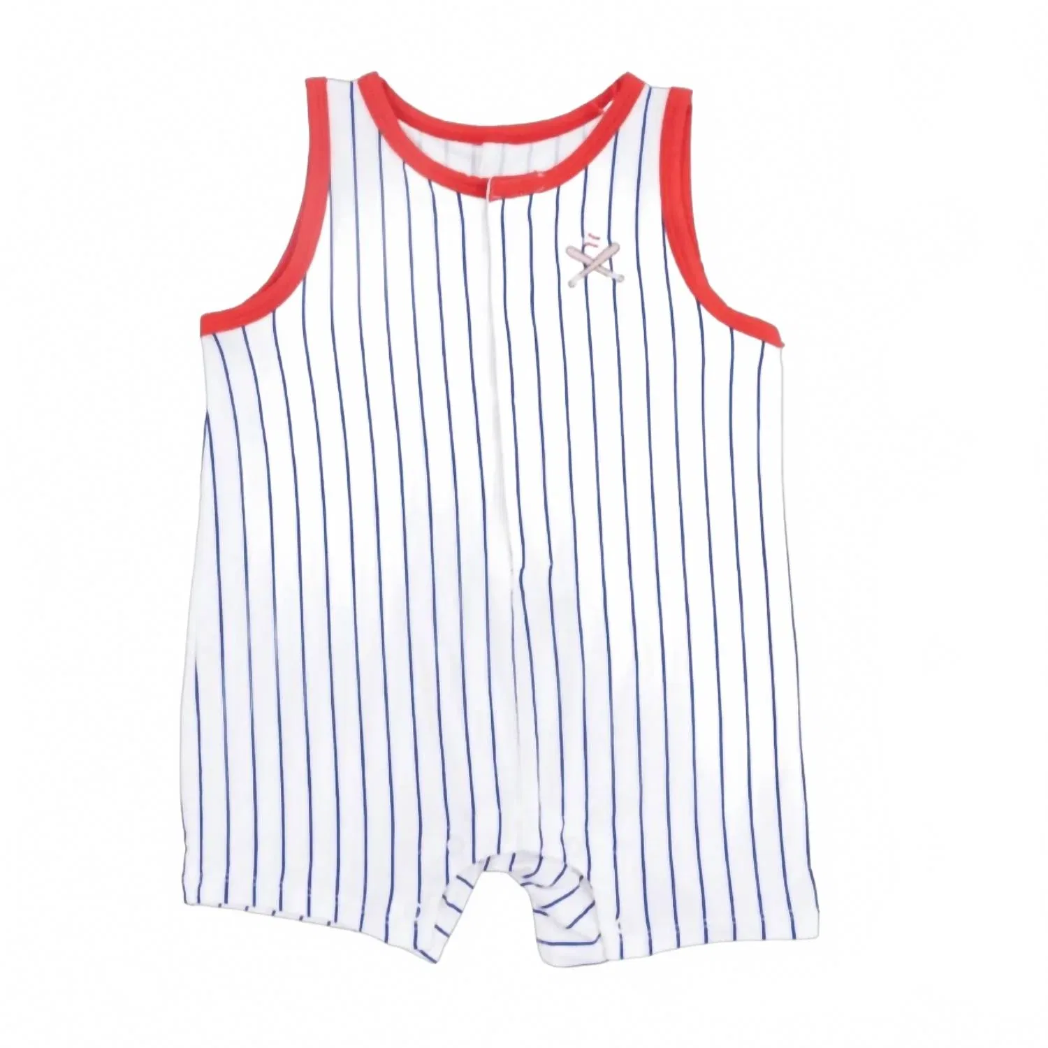 Детский боди-комбинезон без рукавов с вышивкой в полоску Kids Baseball Stripe Bamboo Angel Dear, White — фото 2