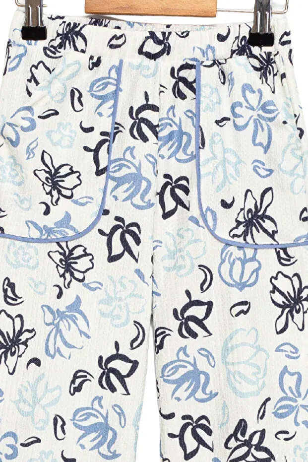 Детские брюки для девочек с принтом Divonette, Pattern1-Blue-Flowered — фото 4