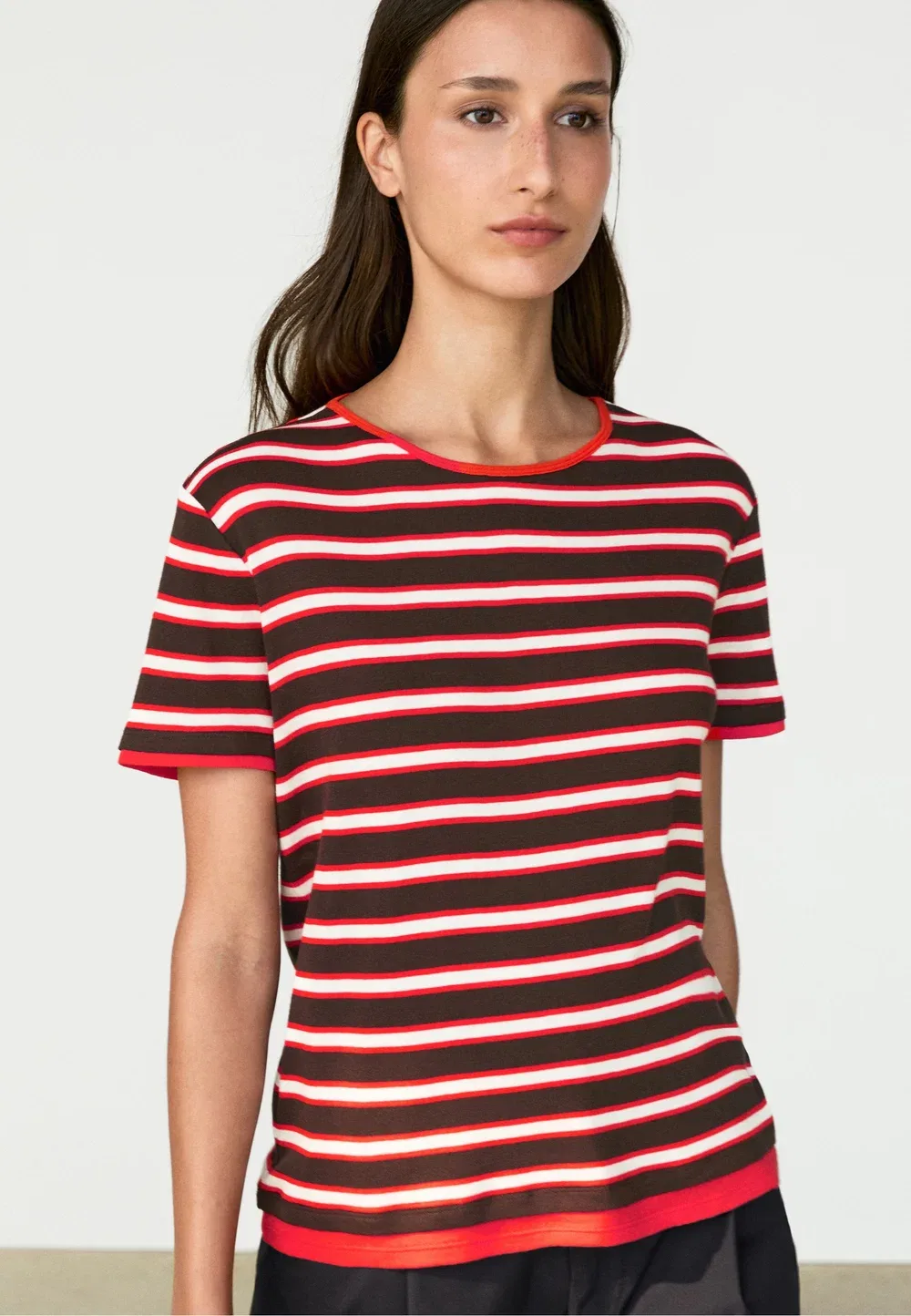 Футболка в полоску с коротким рукавом, 100% хлопок - футболка с принтом Massimo Dutti, Mottled Red