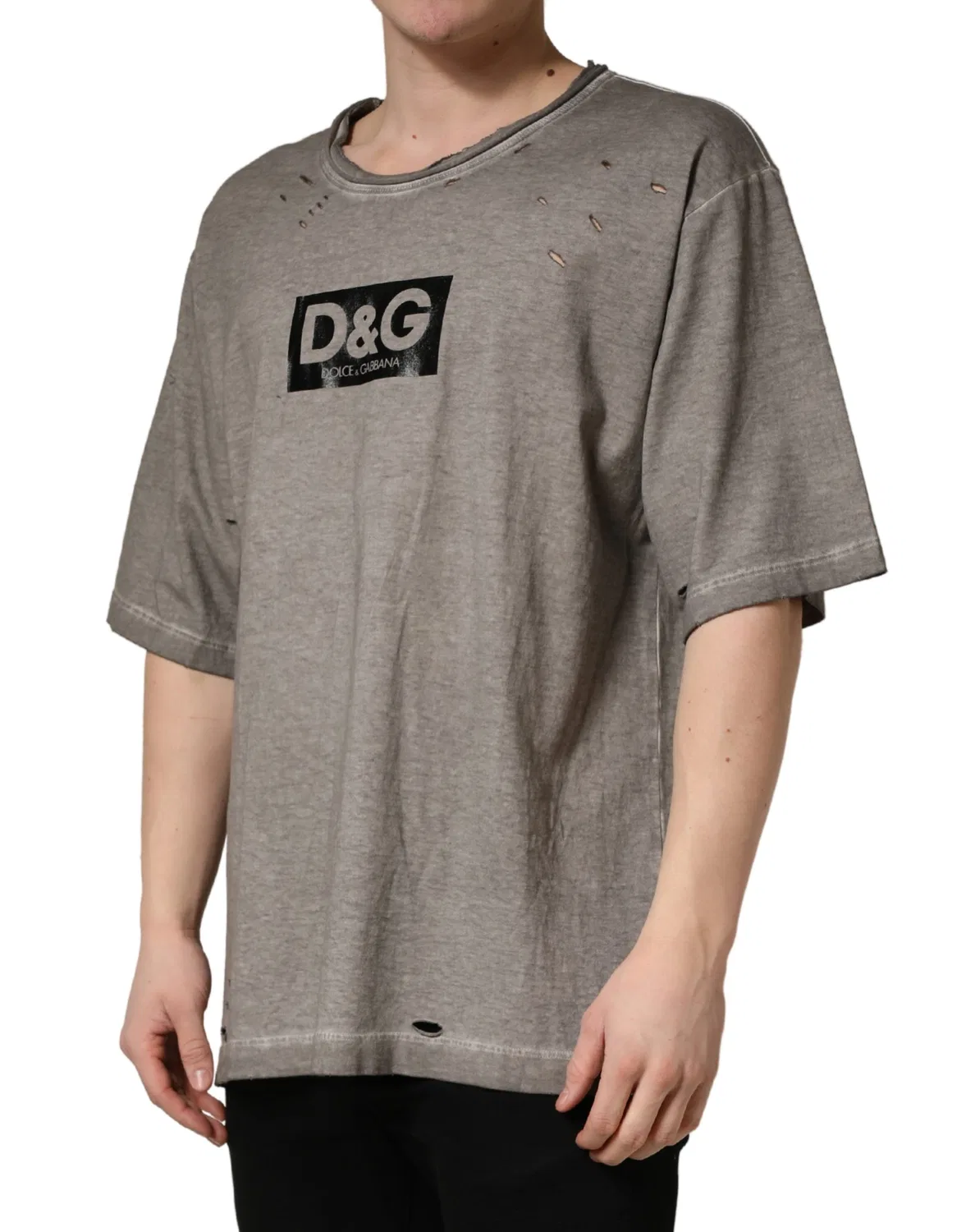 Мужская футболка с принтом логотипа DG Logo Print Cotton Round Neck, Dolce & Gabbana, Gray — фото 3
