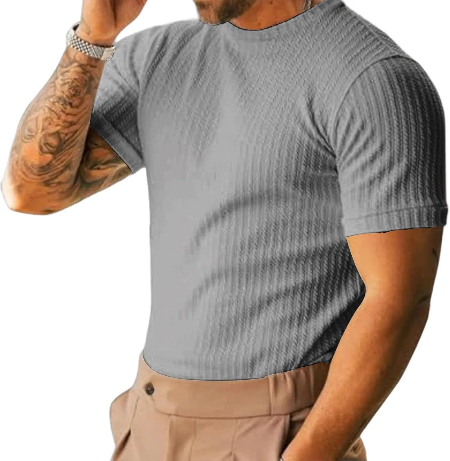 Мужская футболка с круглым вырезом ribbed knit, Gray