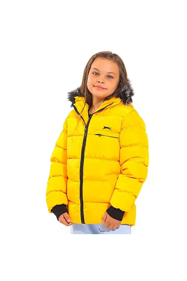 Детское зимнее пальто для девочек с капюшоном Slazenger, Yellow — фото 2