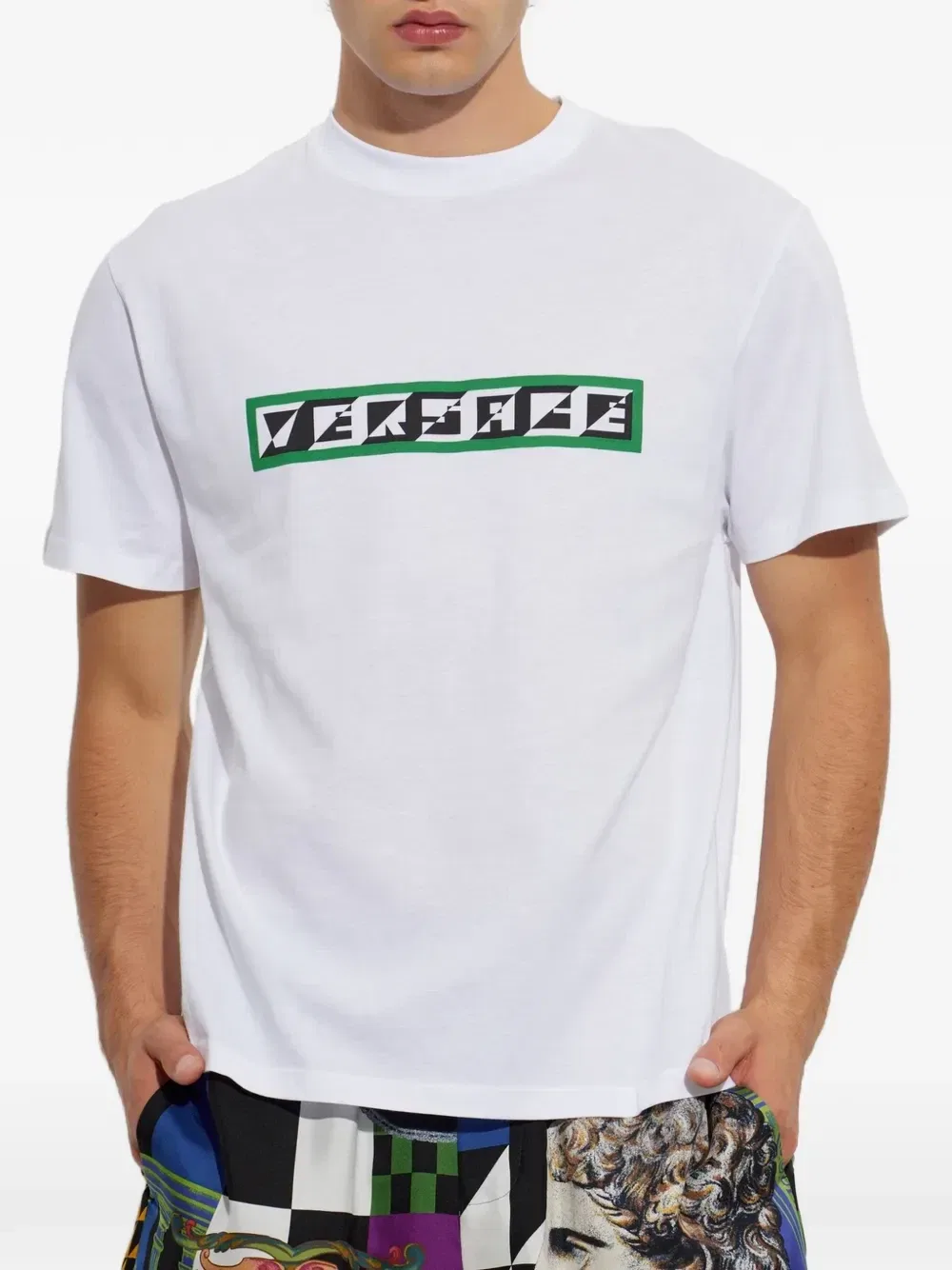 Футболка из хлопкового трикотажа с принтом VERSACE, белый — фото 3