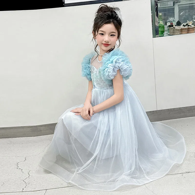 Детское платье для девочек с пышной юбкой и принтом, Kids Dresses Low Round Neck Moderate Mid Length, YALU — фото 4