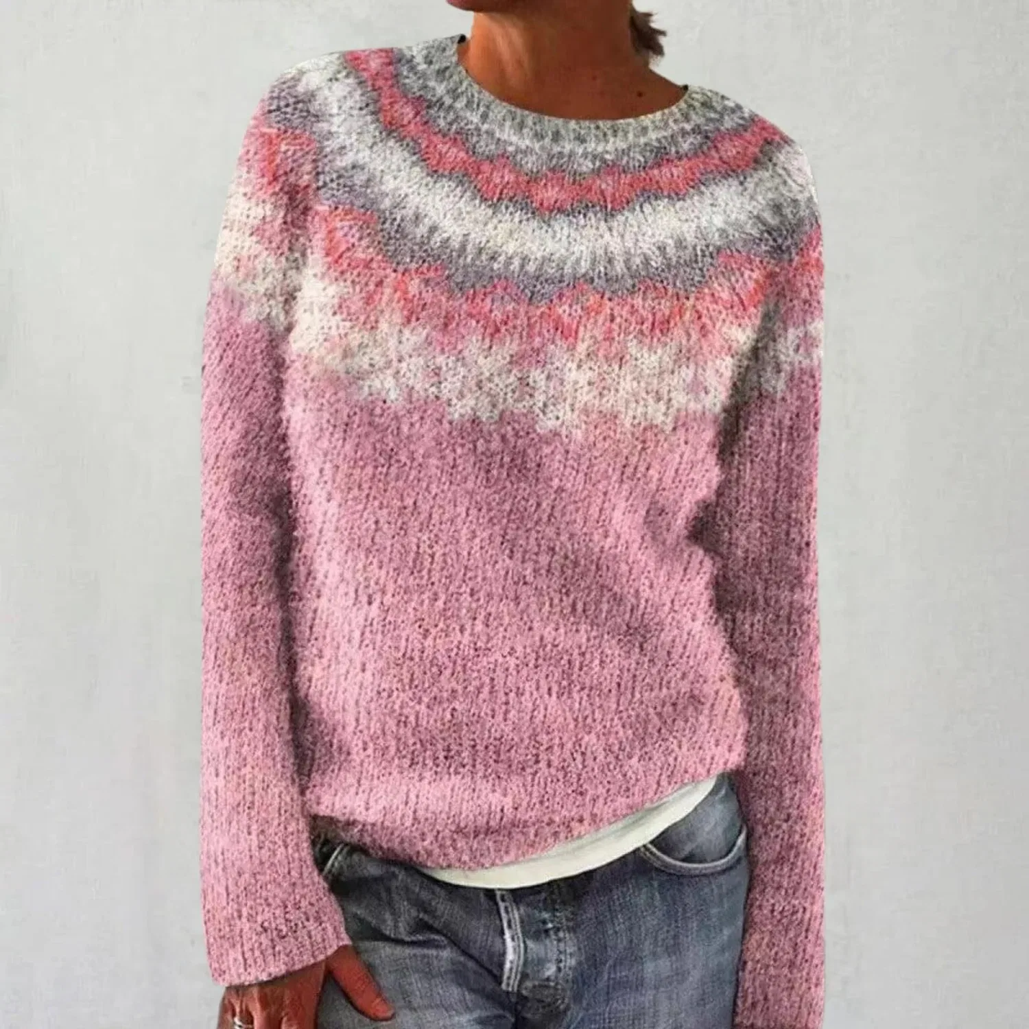Женский свитер с принтом Fairisle Norwegian Sweater, Pink — фото 2
