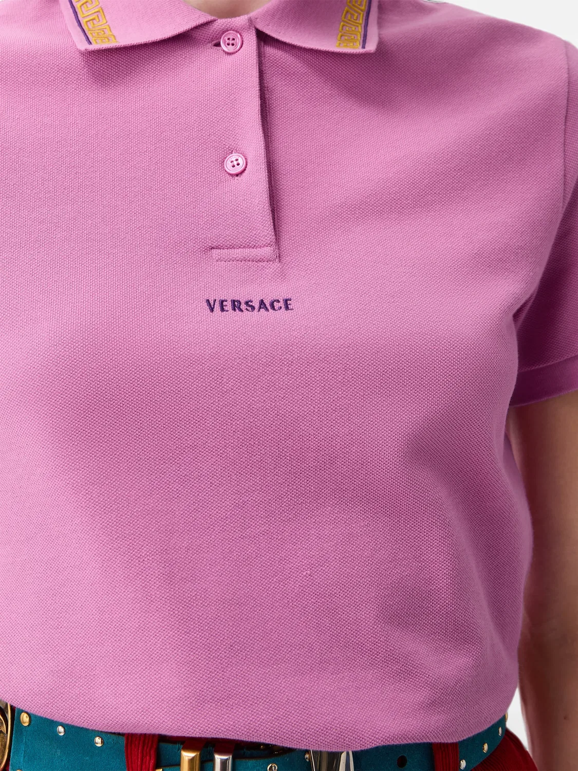 Рубашка поло из хлопка пике розового цвета Versace, розовый — фото 2