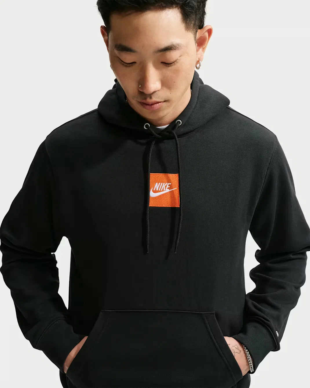 Мужская толстовка с капюшоном из французского махрового трикотажа Nike Club, Black/Black/White — фото 3