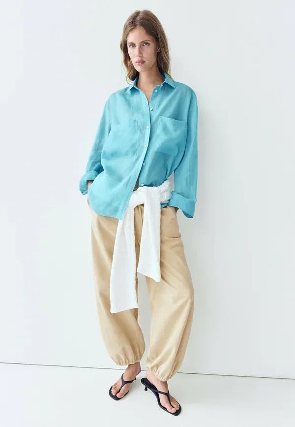 Блуза свободного кроя Button-down blouse Massimo Dutti, крапчатый синий — фото 2