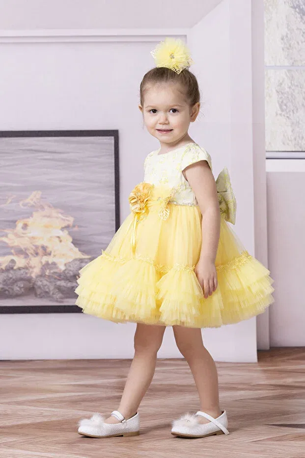 Детское платье для девочек из фатина Süslü Pink Kids, Yellow — фото 2