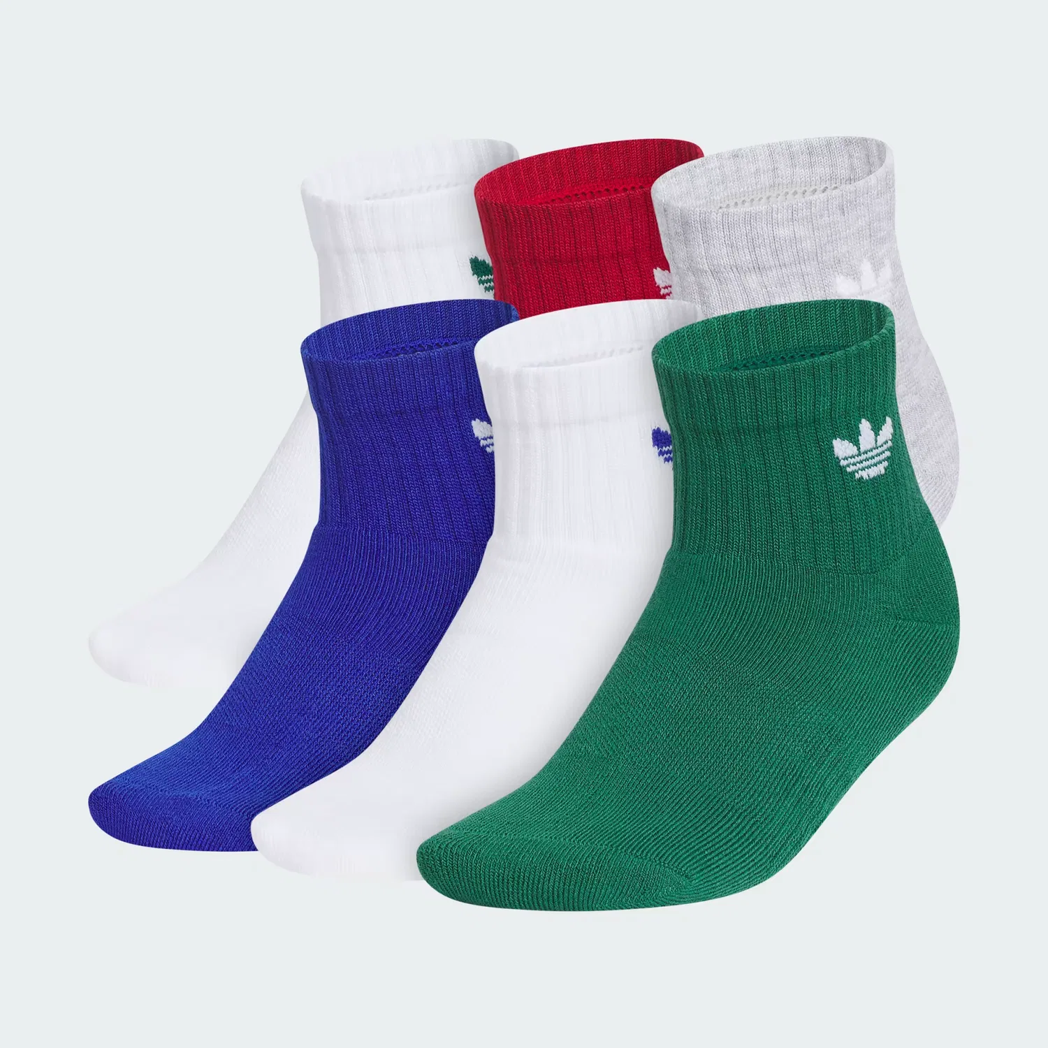 Детские носки Quarter с компрессией свода стопы, набор из 6 пар, trefoil 2.0 Adidas Originals, белый/зеленый/синий