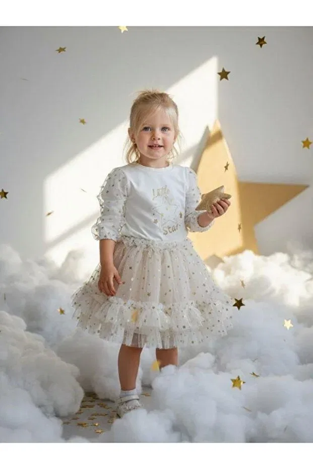 Детский комплект платьев с принтом Star Patterned Tutu Skirt Set Zekids, Cream