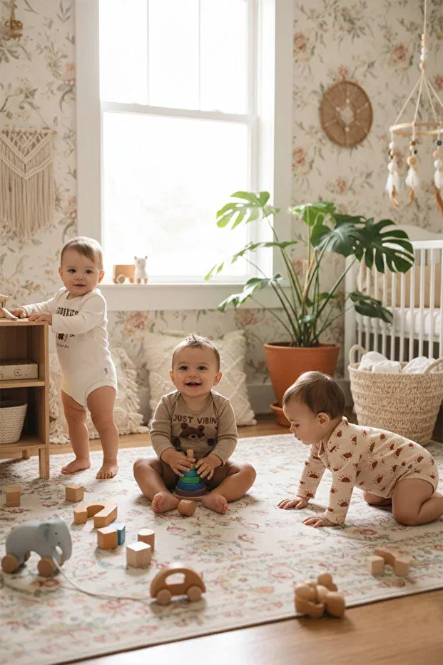 Детское боди-комбинезон с принтом 3 шт Mahfel, Ecru-Brown — фото 2