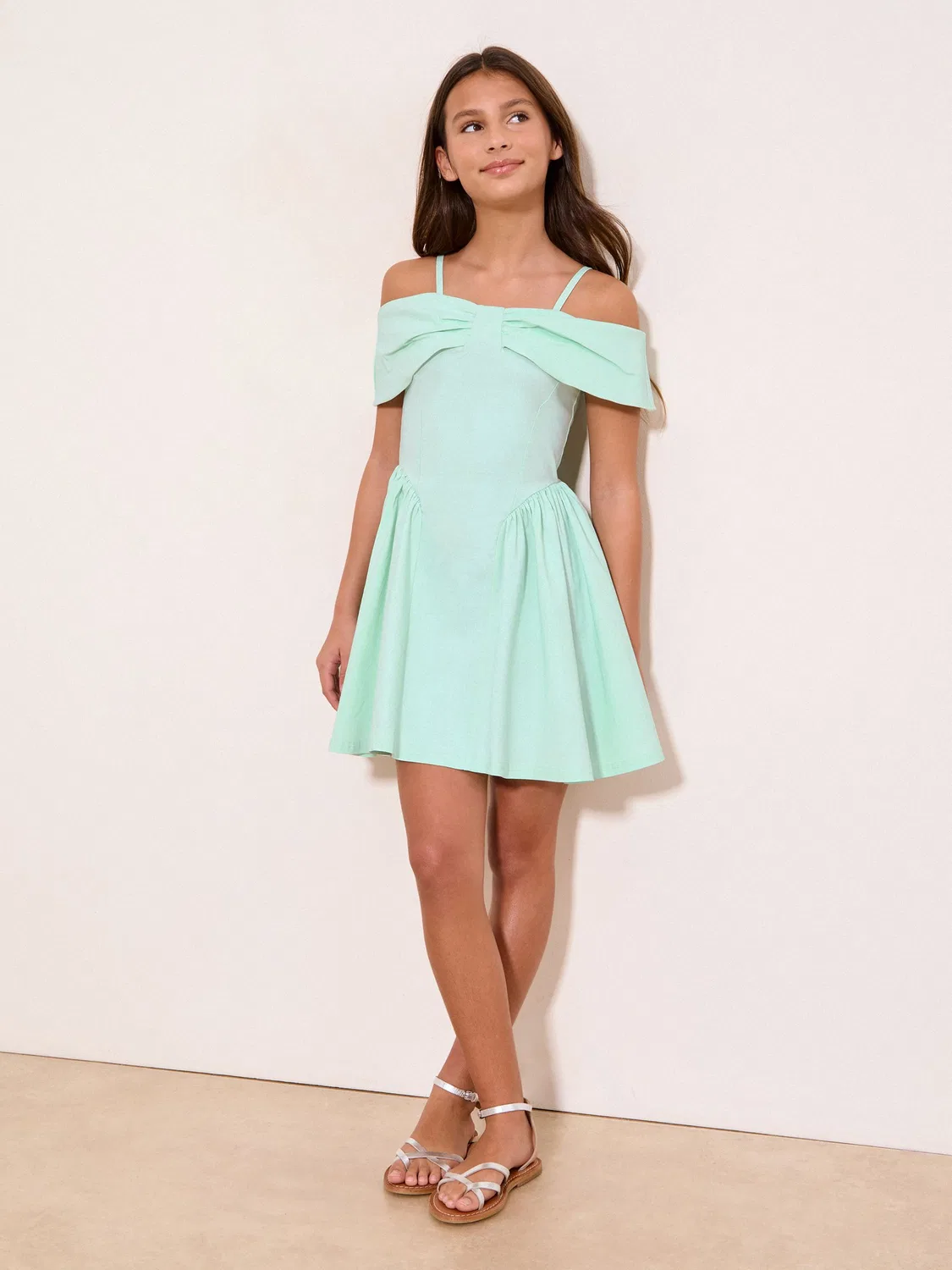 Платье с бантом на плечах Lipsy Mint Green Bow, мята — фото 4