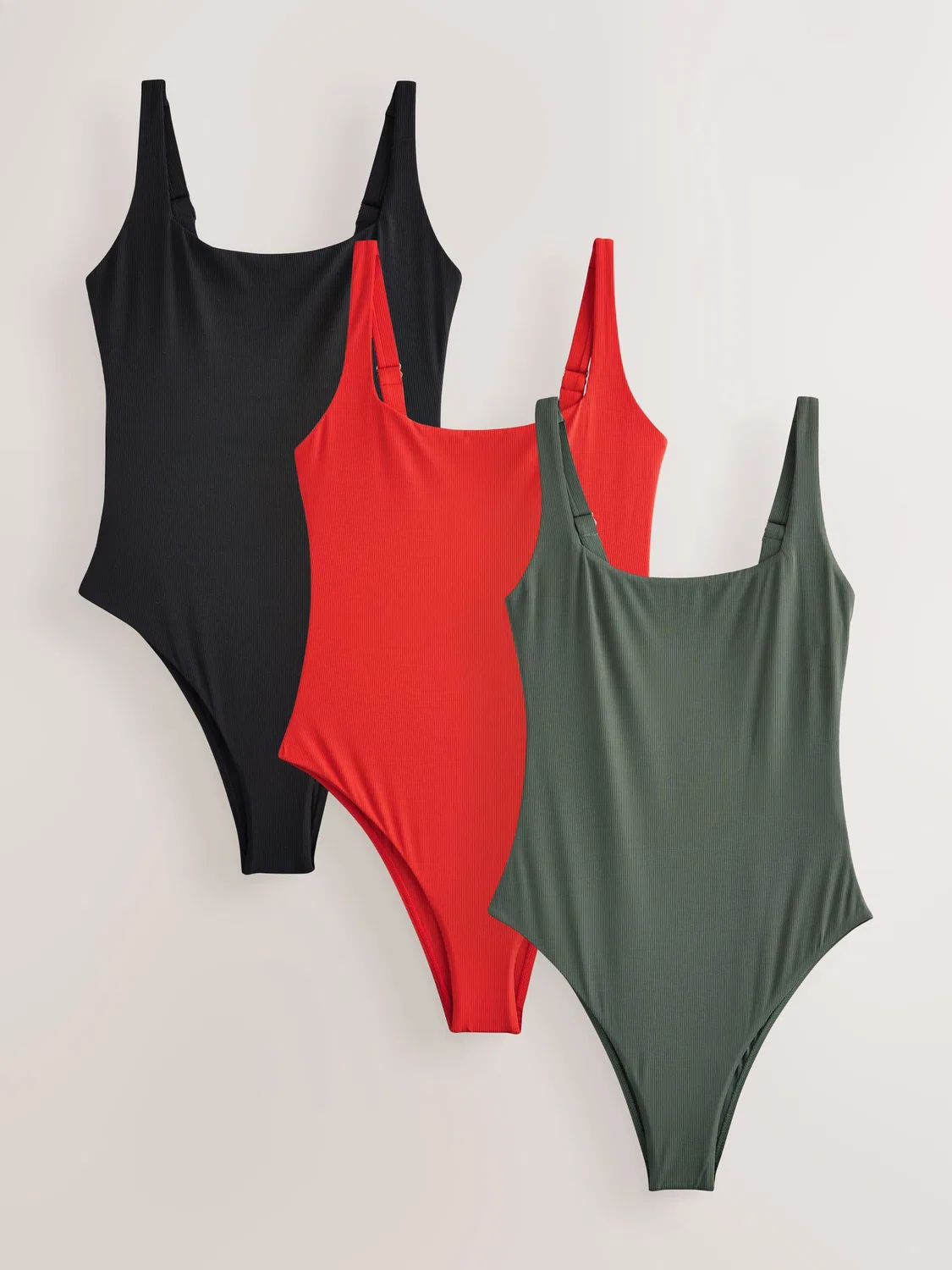 Купальник Rib Square Neck 3 Pack Next, красный/хаки/черный
