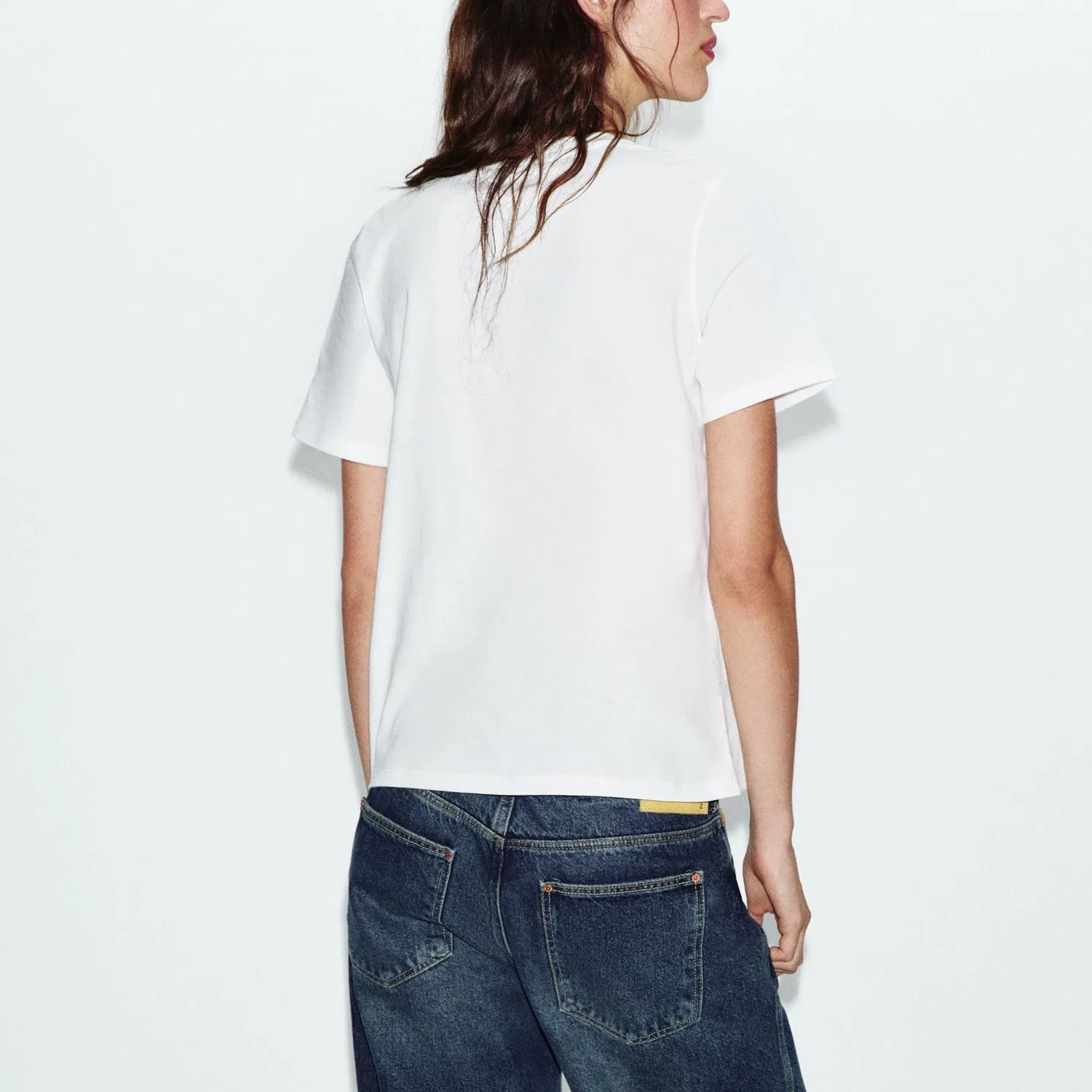 Женская футболка белая с круглым вырезом, прямого кроя, ZARA, White — фото 4