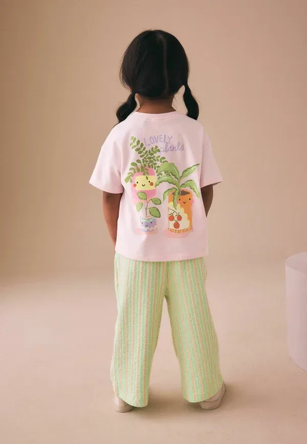 Комплект из футболки и брюк с принтом, Regular fit, Next, Pink Plants Character, розовый