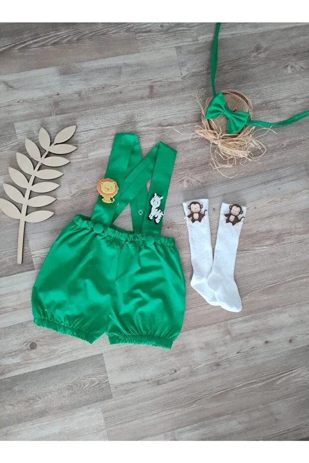 Детский комбинезон для мальчиков с принтом Safari concept baby boy green salopette bow tie socks set cake blast 1 year old shoot Feriatolye, Green