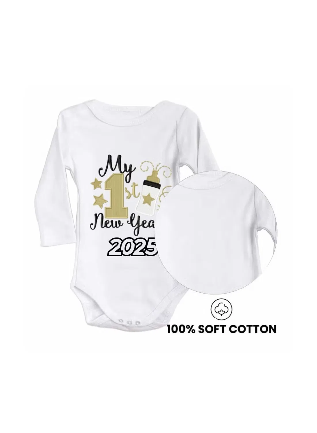 Боди-комбинезон с длинным рукавом для новогоднего праздника Printshop4Me, белый — фото 4
