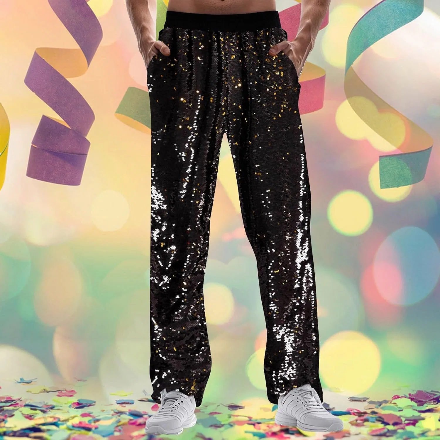 Мужские широкие брюки с принтом, Carnival Glitter, чёрный — фото 2