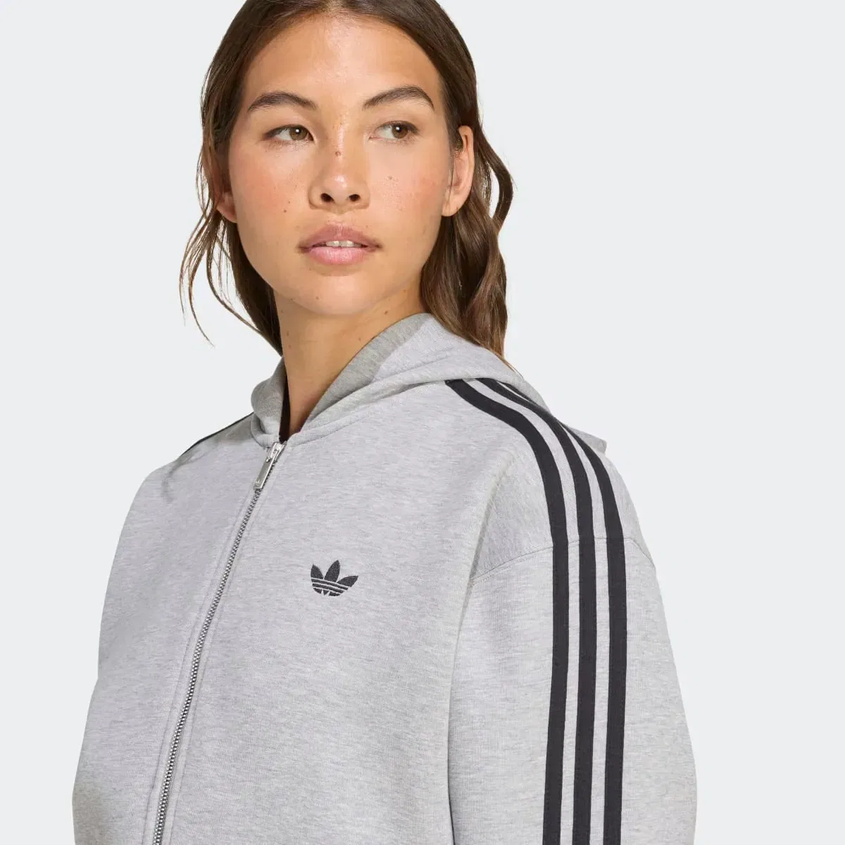 Женская толстовка на молнии с капюшоном из технической ткани Adicolor 3-Stripes Spacer Full-Zip adidas, Grey — фото 4