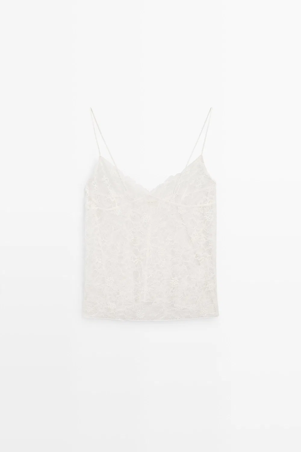 Топ Massimo Dutti Strappy Floral Lace, кремовый — фото 2