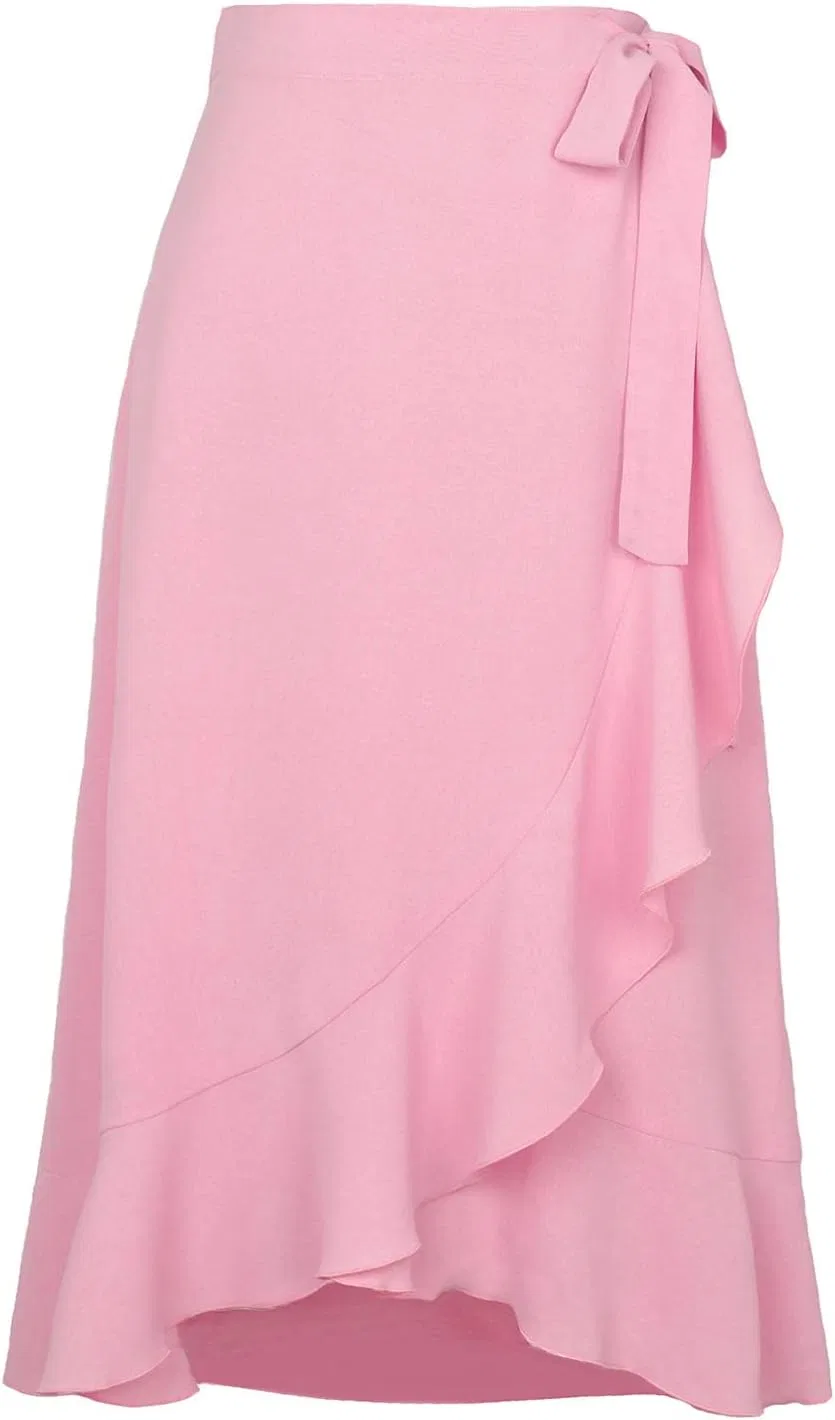 Женская пляжная юбка с запахом и воланами, розовая
