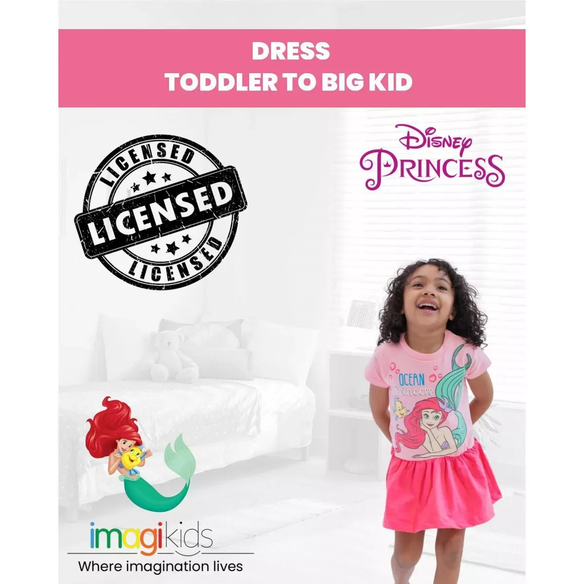 Детское платье для девочек с принтом Disney Princess French Terry Dresses, Heather Navy — фото 4