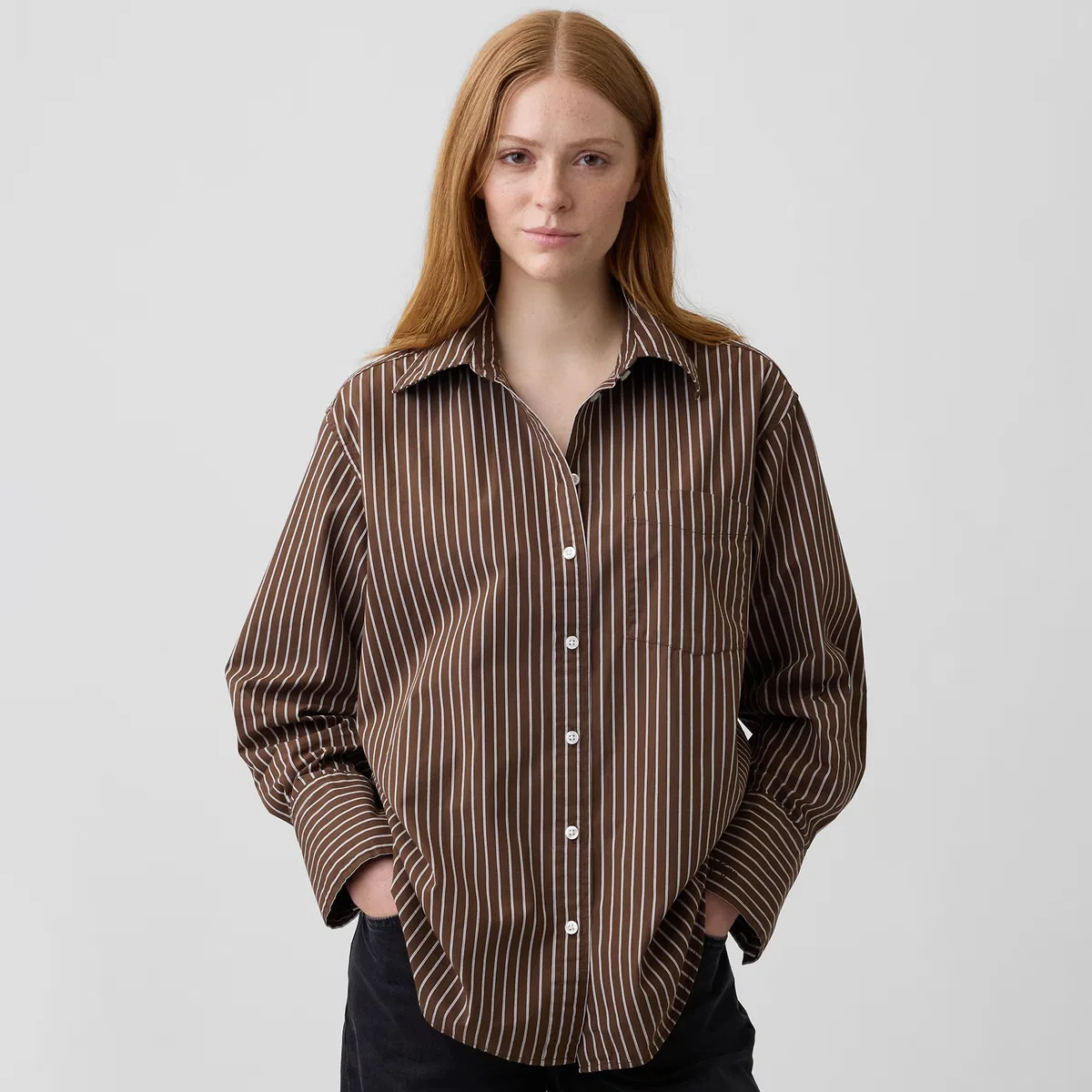 Женская рубашка с лацканами Brown Stripes GAP — фото 4