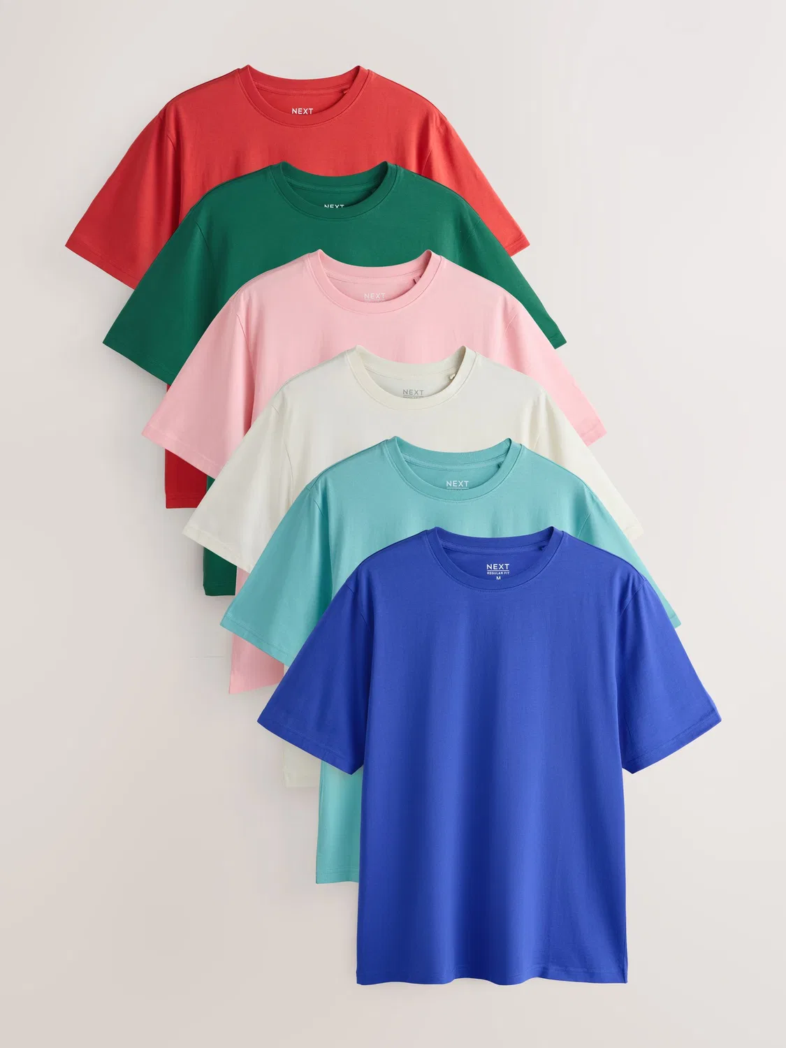 Футболки хлопковые Regular Fit 6 шт Next, Ecru/Blue/Red/Pink/Green/Teal Green