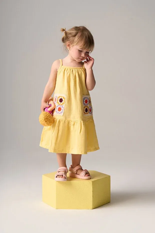Детское платье для девочек хлопковое Flamboyant muslin girl's dress Bondberro, Sarı — фото 3