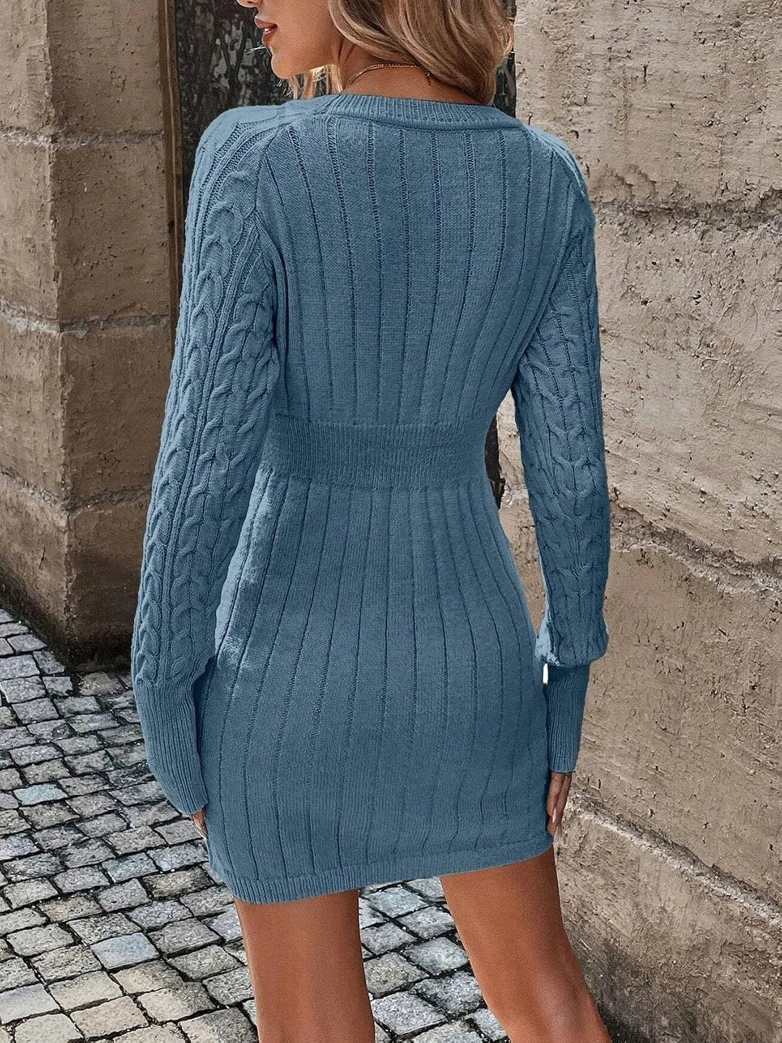 Женское кашемировое платье с круглым вырезом, Casual, Dusty Blue — фото 3