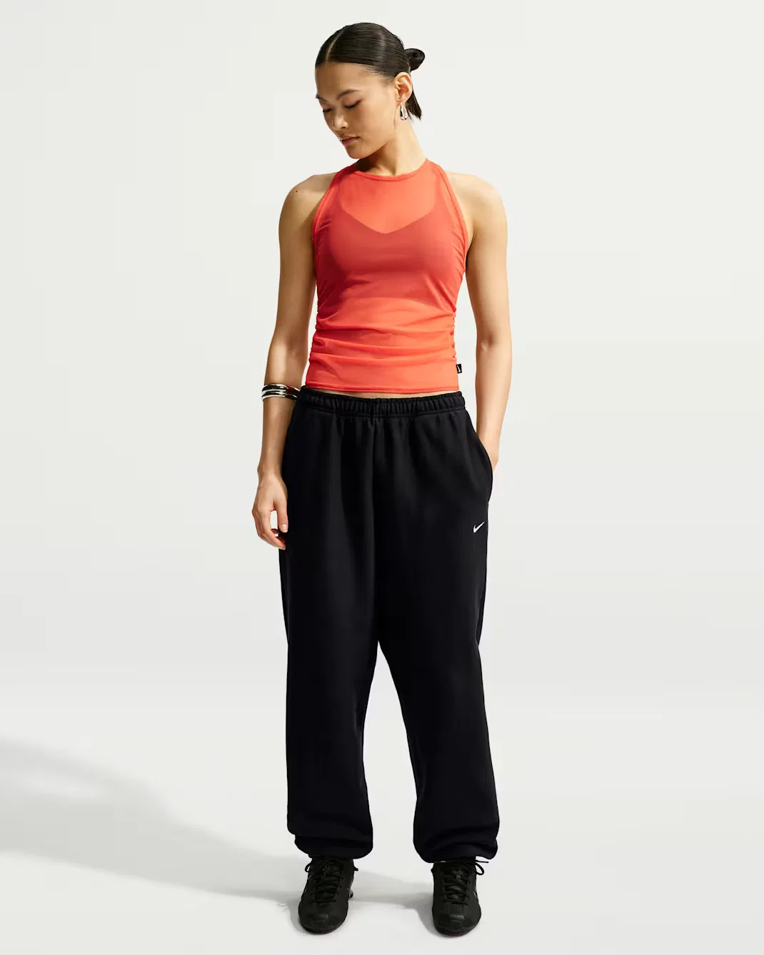 Женские спортивные брюки оверсайз с высокой посадкой Nike Studio Fleece Heavyweight, Total Black/Sail