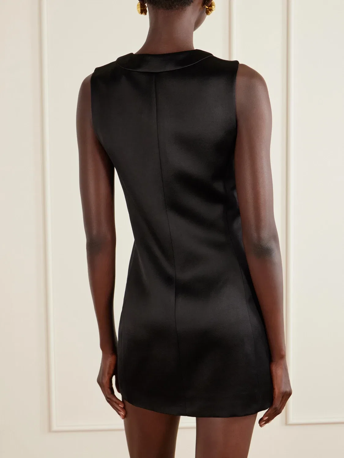 Мини-платье из крепа, украшенное кристаллами SAINT LAURENT, черный — фото 3
